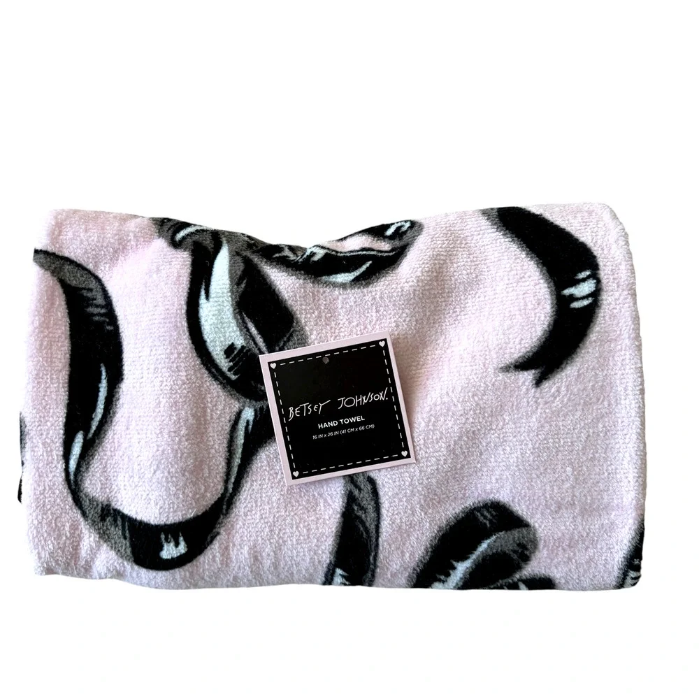 3pc Betsey Johnson BALLET BOWS Towel Set 2 Bath 1 Hand Pink & Black NEW